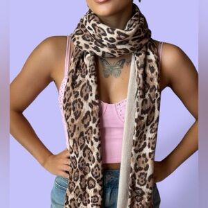 Y2K Brown Leopard / Cheetah Print Long Scarf